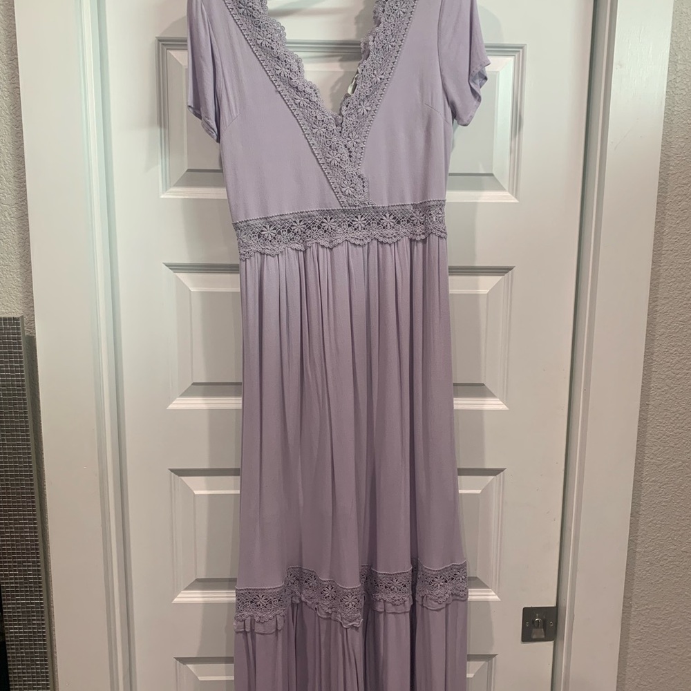 Lavender Lace Trim Maxi Dress